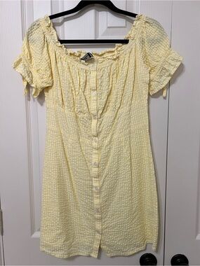 NEW influence off shoulder Yellow seersucker Button-Front Summer Dress feminine